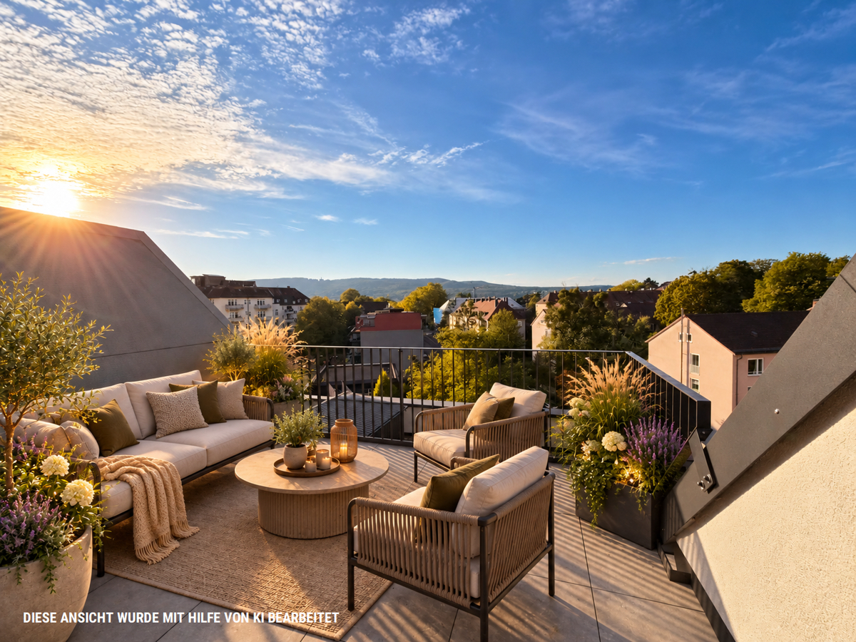 W24 - Stilvolle Dachterrasse im Abendlicht